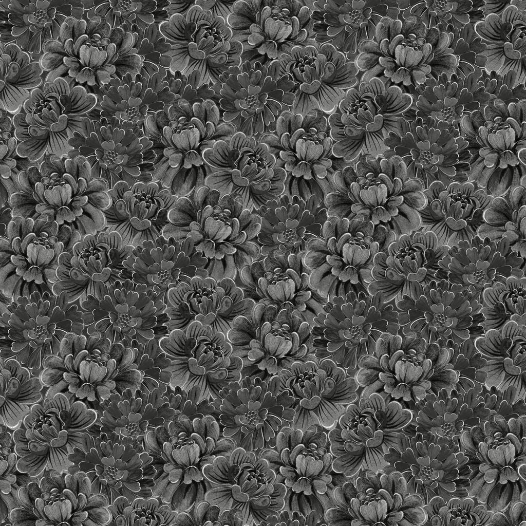 [W100-060-999] W100-060-999 / Packed Flowers - Black