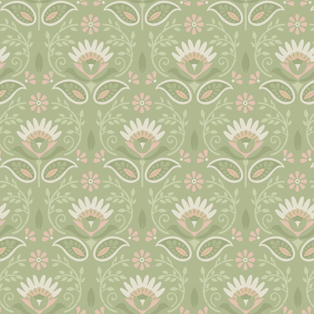 [W200-009-814] W200-009-814 / Floral Stamp - Green