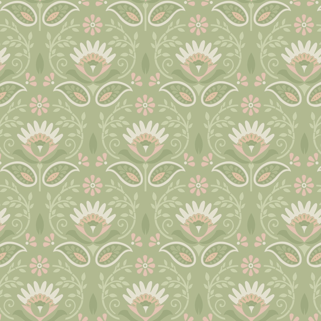 [W200-009-814] W200-009-814 / Floral Stamp - Green