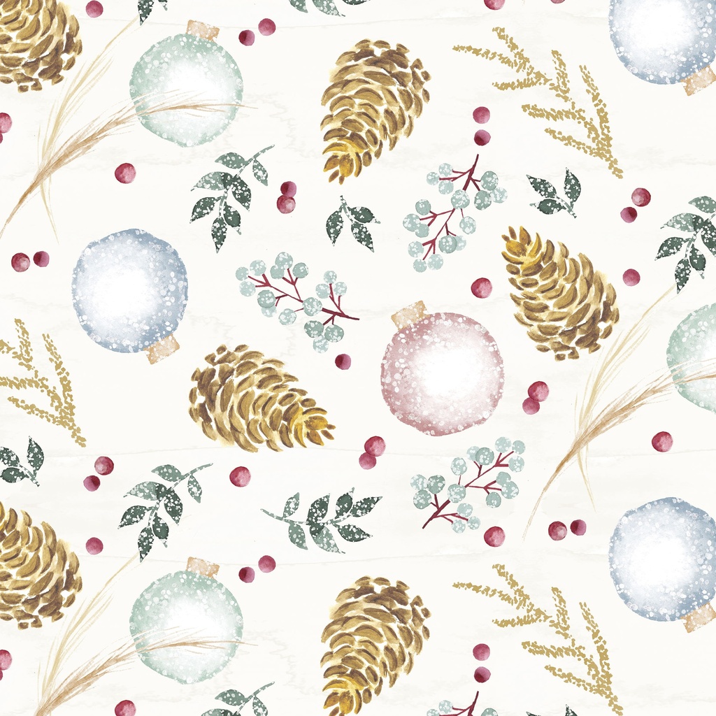 [T125-002-137] T125-002-137 / Ornaments & Pinecones - Cream