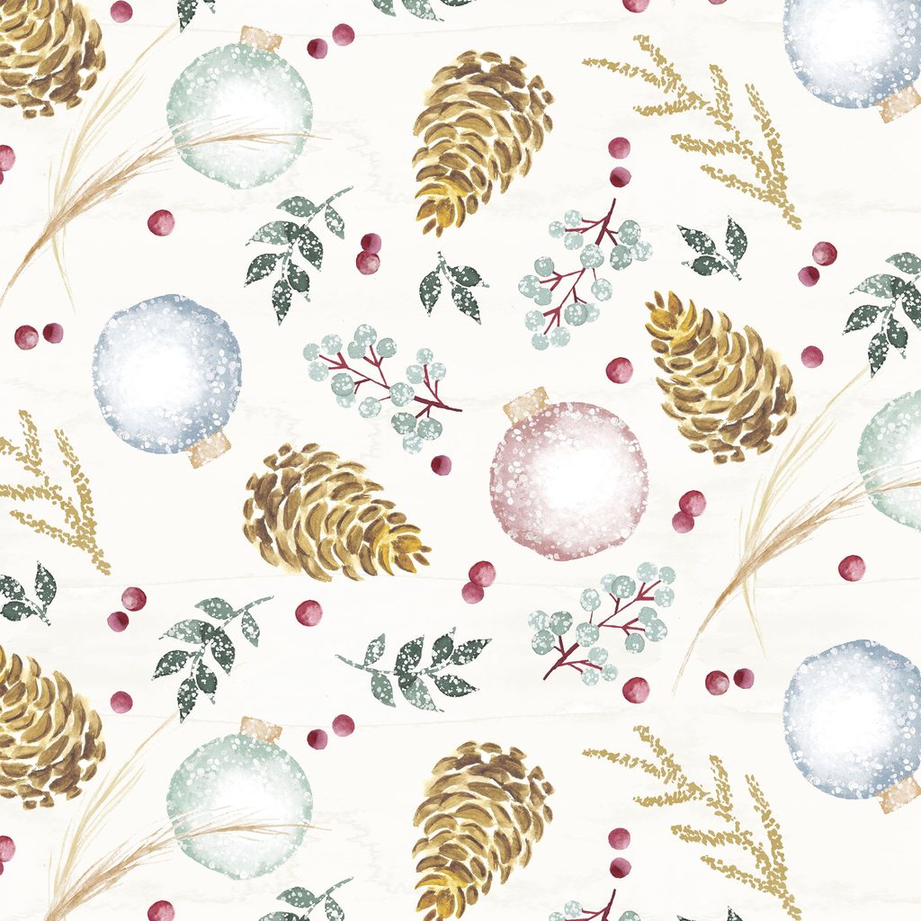 [T125-002-137] T125-002-137 / Ornaments & Pinecones - Cream