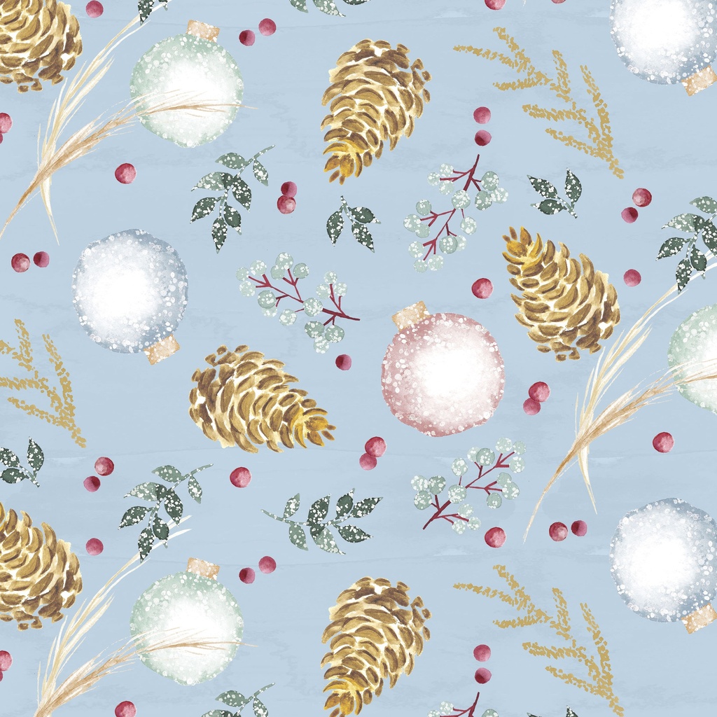 [T125-002-737] T125-002-737 / Ornaments & Pinecones - Blue