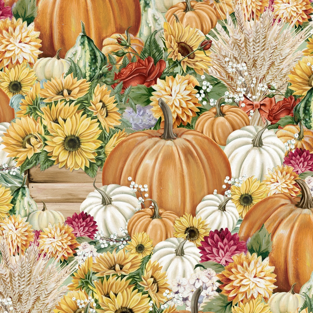 [W195-016-348] W195-016-348 / Packed Flowers & Pumpkins - Multi