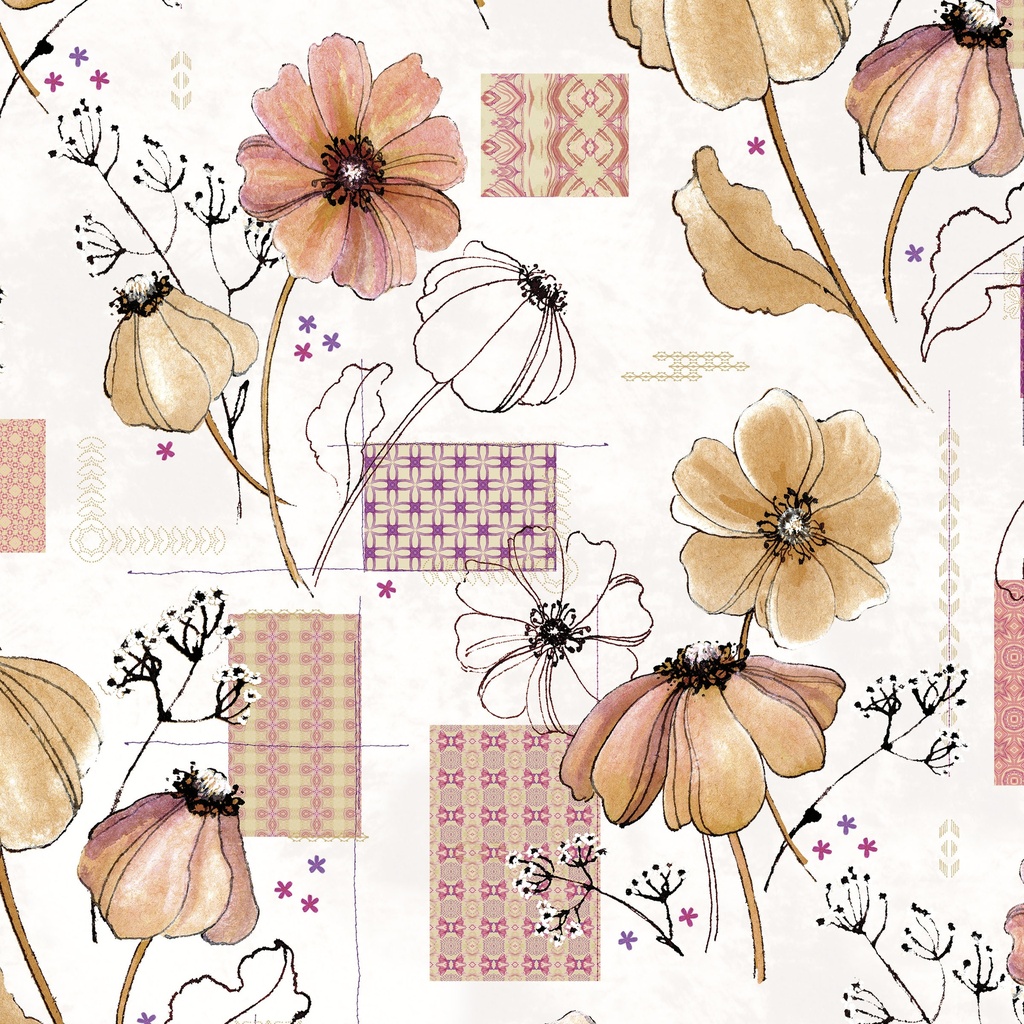[T130-015-124] T130-015-124 / Floral Patchwork - Multi