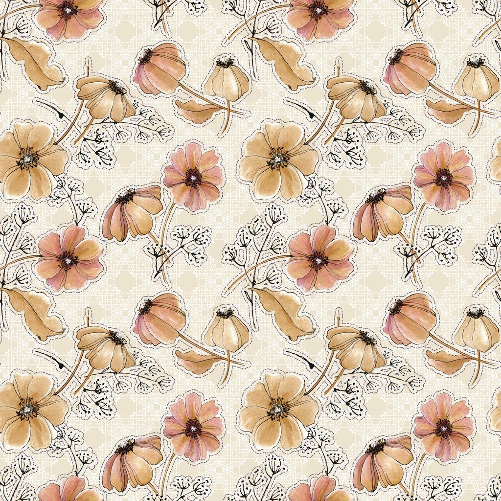 [T130-018-124] T130-018-124 / Floral Outlines - Cream