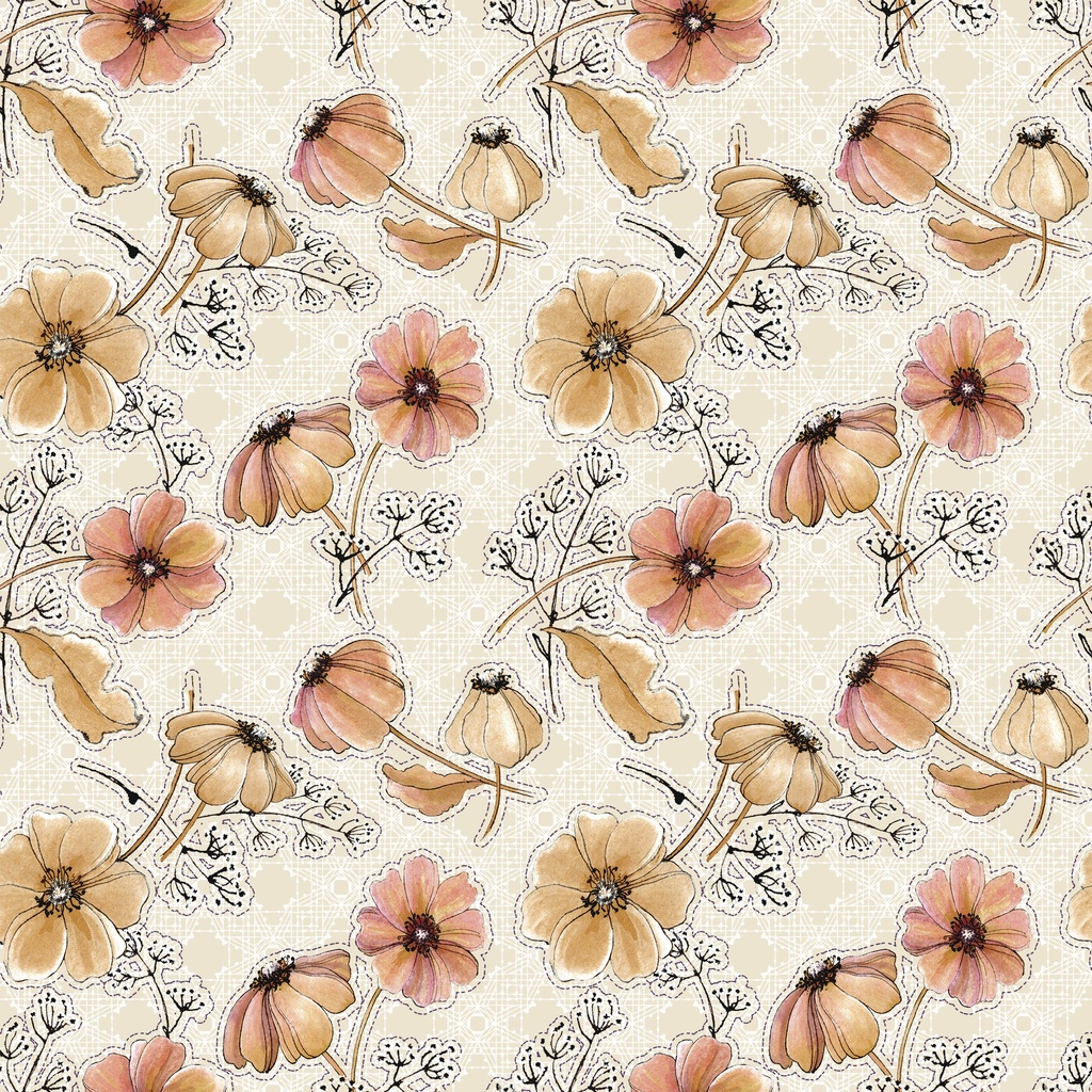 [T130-018-124] T130-018-124 / Floral Outlines - Cream