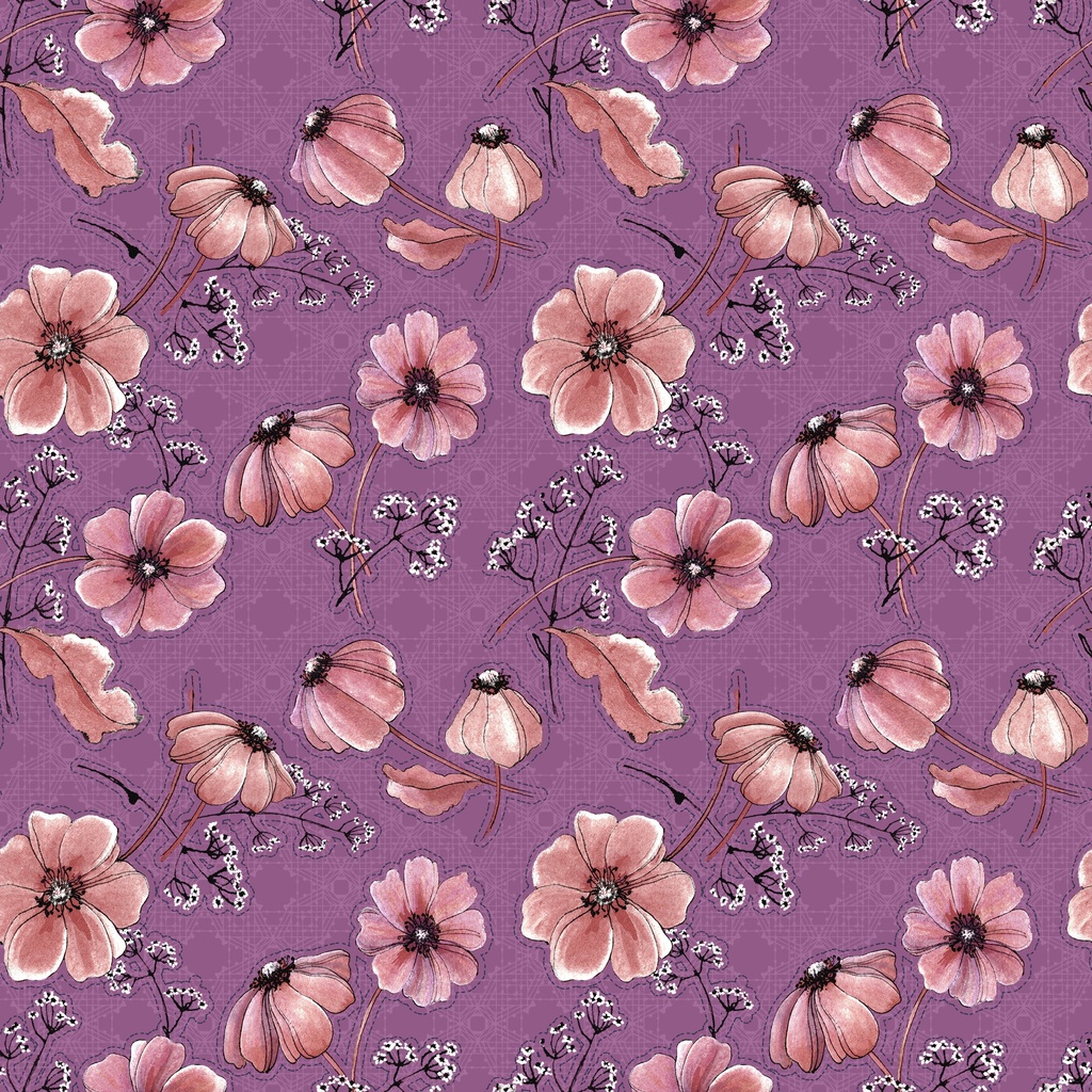[T130-018-659] T130-018-659 / Floral Outlines - Purple