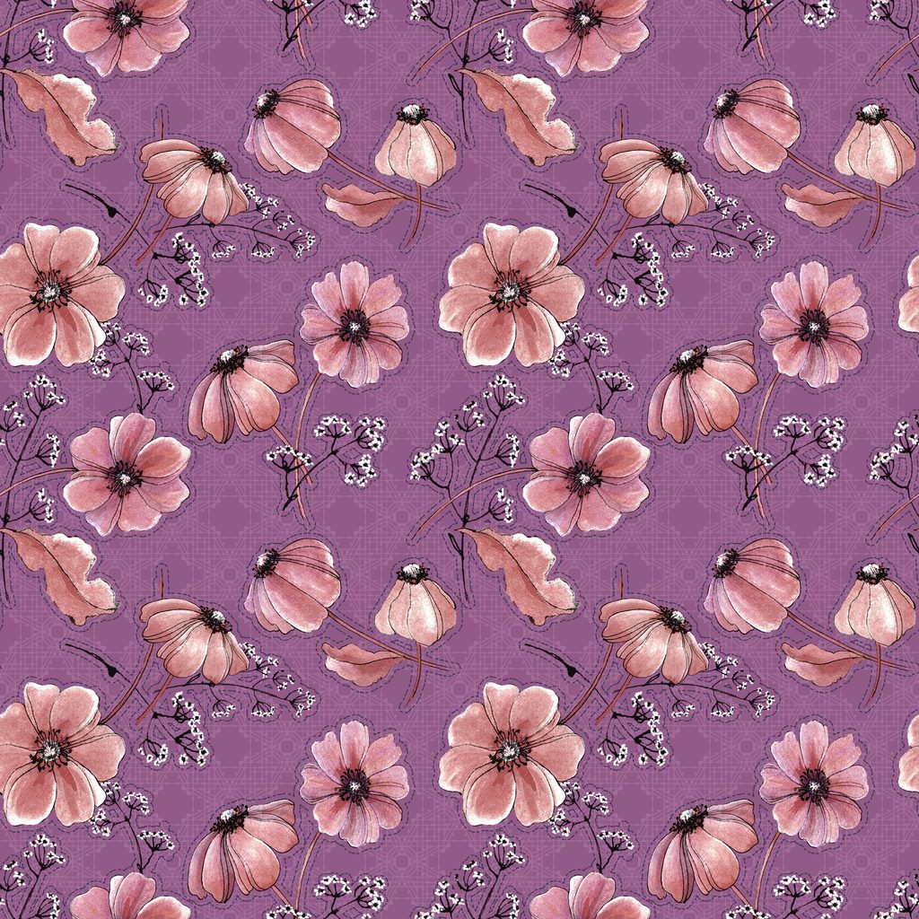 [T130-018-659] T130-018-659 / Floral Outlines - Purple