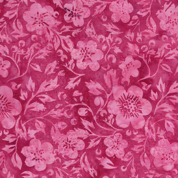 Flowers and Leaves Pink Raspberry