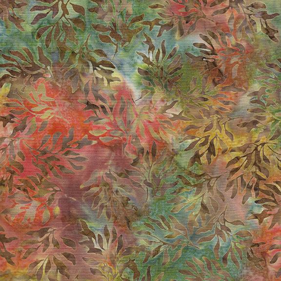 712404894 / Wavy Leaves-Multi Teal Coral Brown