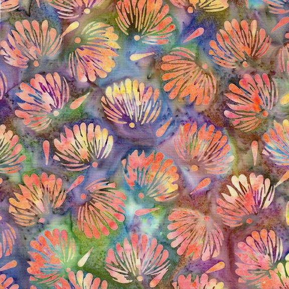 712526825 / Floral Fan Tossed-Multi Purple Pink Green Teal