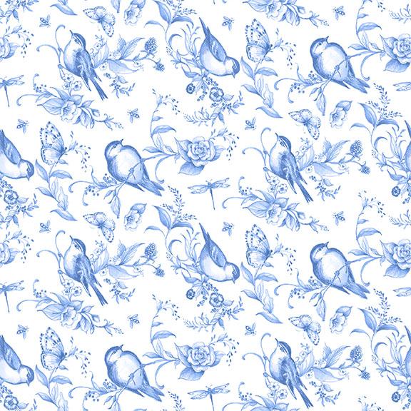 W105-004-055 / Birds & Bees-White/Blue