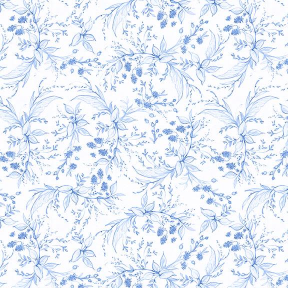 W105-006-055 / Berries & Leaves-White/Blue