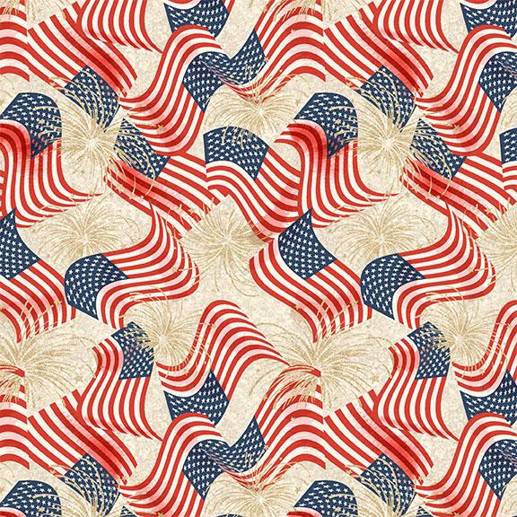 W140-004-035 / Flags & Fireworks-Cream