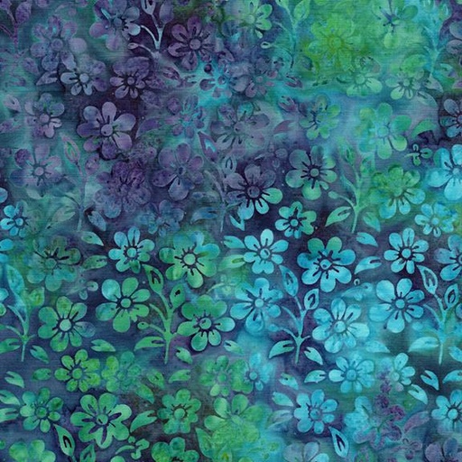 [122520829] Small Flowers and Leaves Multi Blue Turquoise Purple