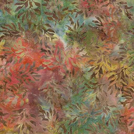 [712404894] 712404894 / Wavy Leaves-Multi Teal Coral Brown