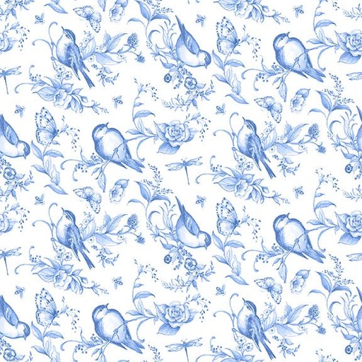 [W105-004-055] W105-004-055 / Birds & Bees-White/Blue