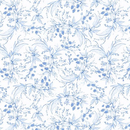 [W105-006-055] W105-006-055 / Berries & Leaves-White/Blue