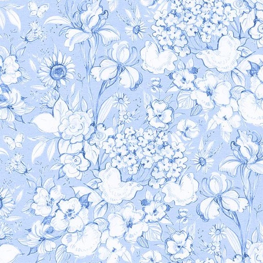 [W105-003-505] W105-003-505 / Packed Floral-Lt Blue/White