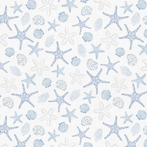 [W145-005-500] W145-005-500 / Starfish and Seashells-White
