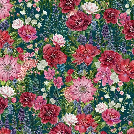[W100-004-915] W100-004-915 / Packed Floral-Teal